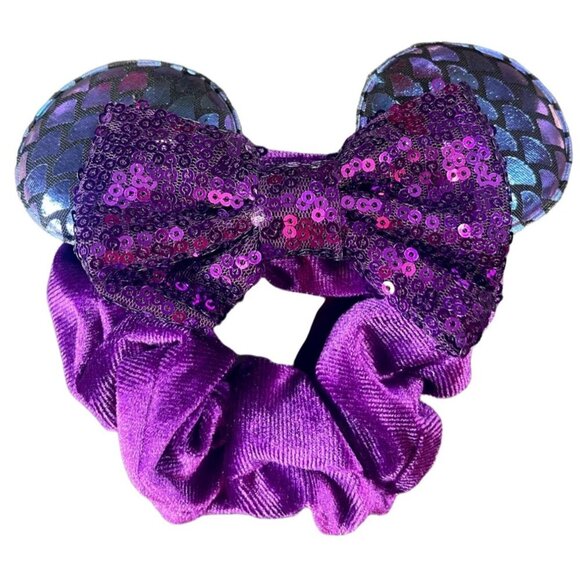 Minnie Mouse Ears Hair Scrunchies Mermaid Velvet Hair Rubber Band Sequins Hair - Picture 1 of 11